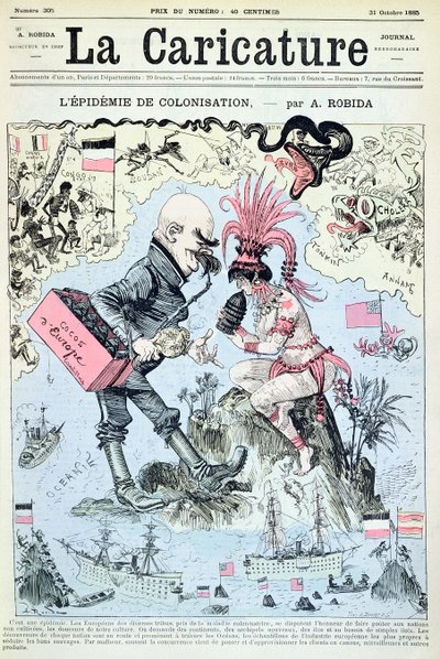 1885年10月31日、イヴウントバレットによって彫刻された「ラカリカチュア」からの植民地伝染病 作： Albert Robida